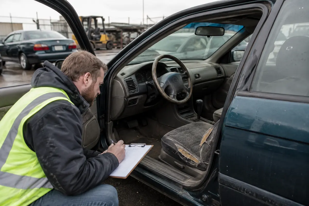 Condition inspection of a worn high kilometre car before sale